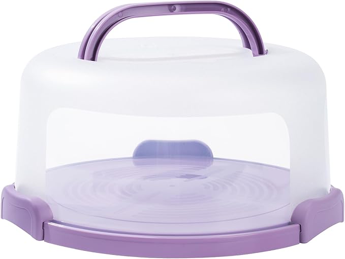 Multi-Purpose Cake Carrier with Lid | 5-Compartment Serving Tray for Fruits, Snacks, Desserts | Transparent Cover | Portable Handle | Ideal for Parties, Picnics, Birthdays, Afternoon Tea (Purple)