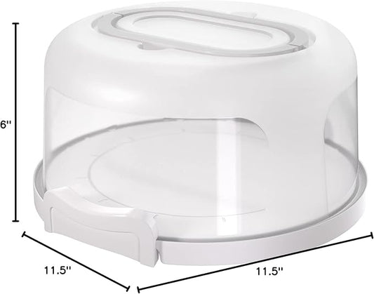 11.5" Cake Carrier with Clear Dome Lid – Round Cake Container with Handle & Latches – Food Safe Plastic Cake Holder for Display, Transport & Storage – Ideal for Parties, Bakeries & Gifts