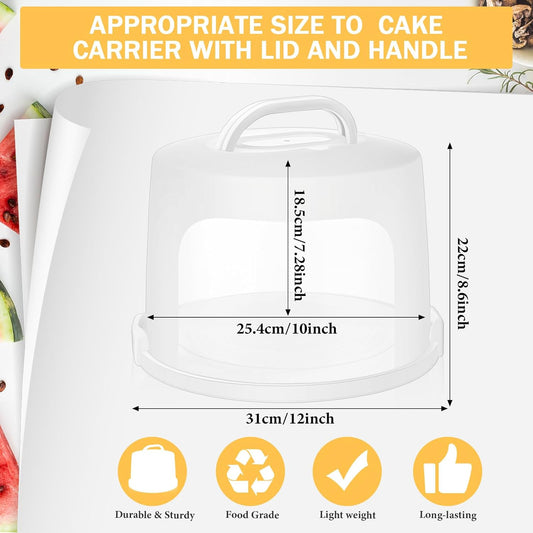 Large Tall Cake Carrier with Handle and Clear Dome Lid – Holds Up to 10" Cakes, 12" Base, Food-Grade Plastic Cake Storage Box
