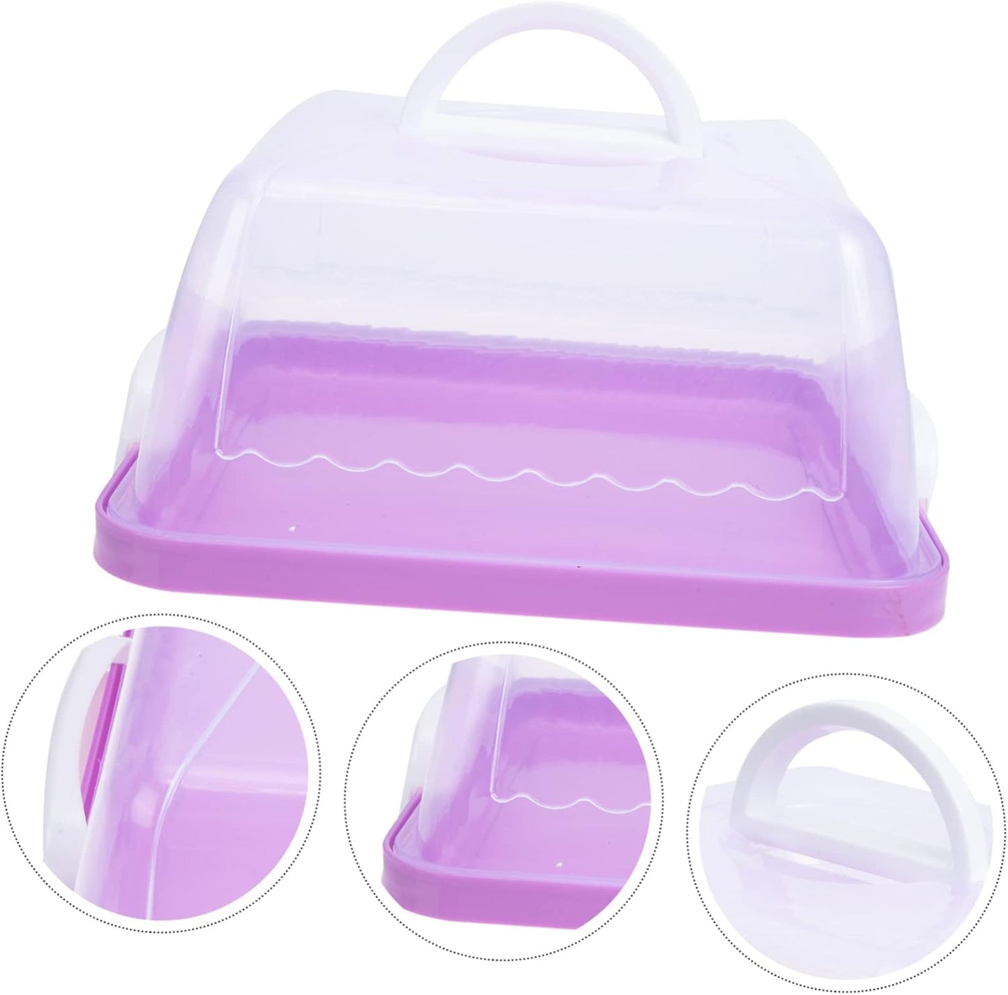 Rectangular Cake Carrier with Clear Lid – Portable Dessert Storage Box with Handle, Purple Food-Grade Plastic Container