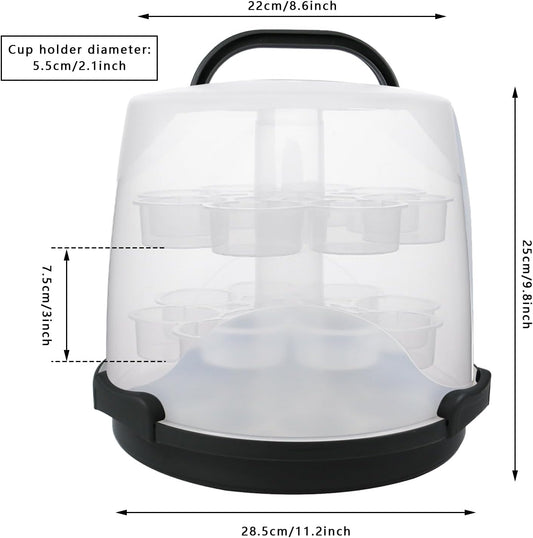 2-Tier Cupcake Carrier with Clear Dome Lid – Holds 24 Standard Cupcakes, Food-Grade Plastic Dessert Storage Box with Handle