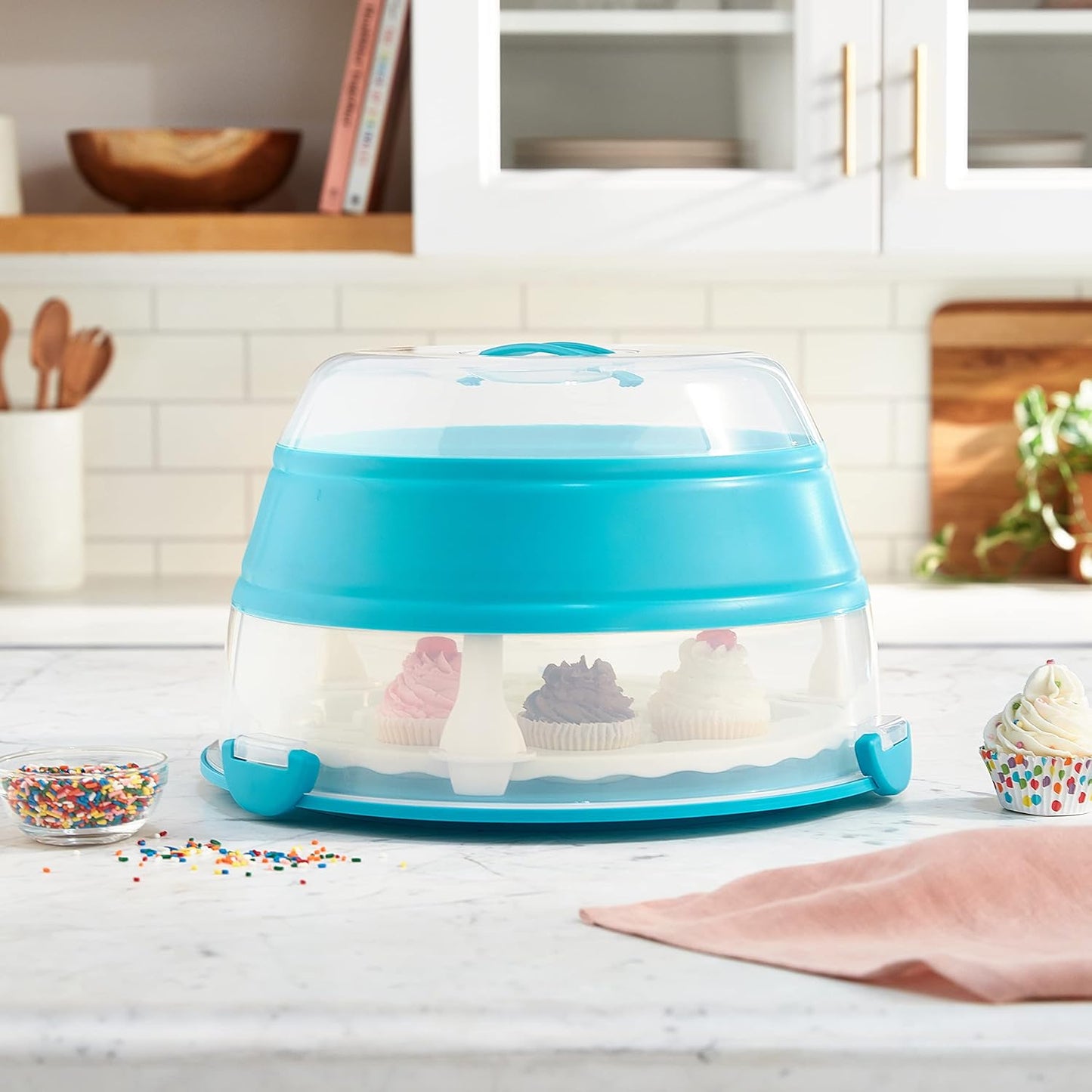 2-Tier Detachable Cupcake Carrier with Clear Dome Lid – Portable Dessert Holder & Transport Box for Cupcakes, Muffins, and Pastries