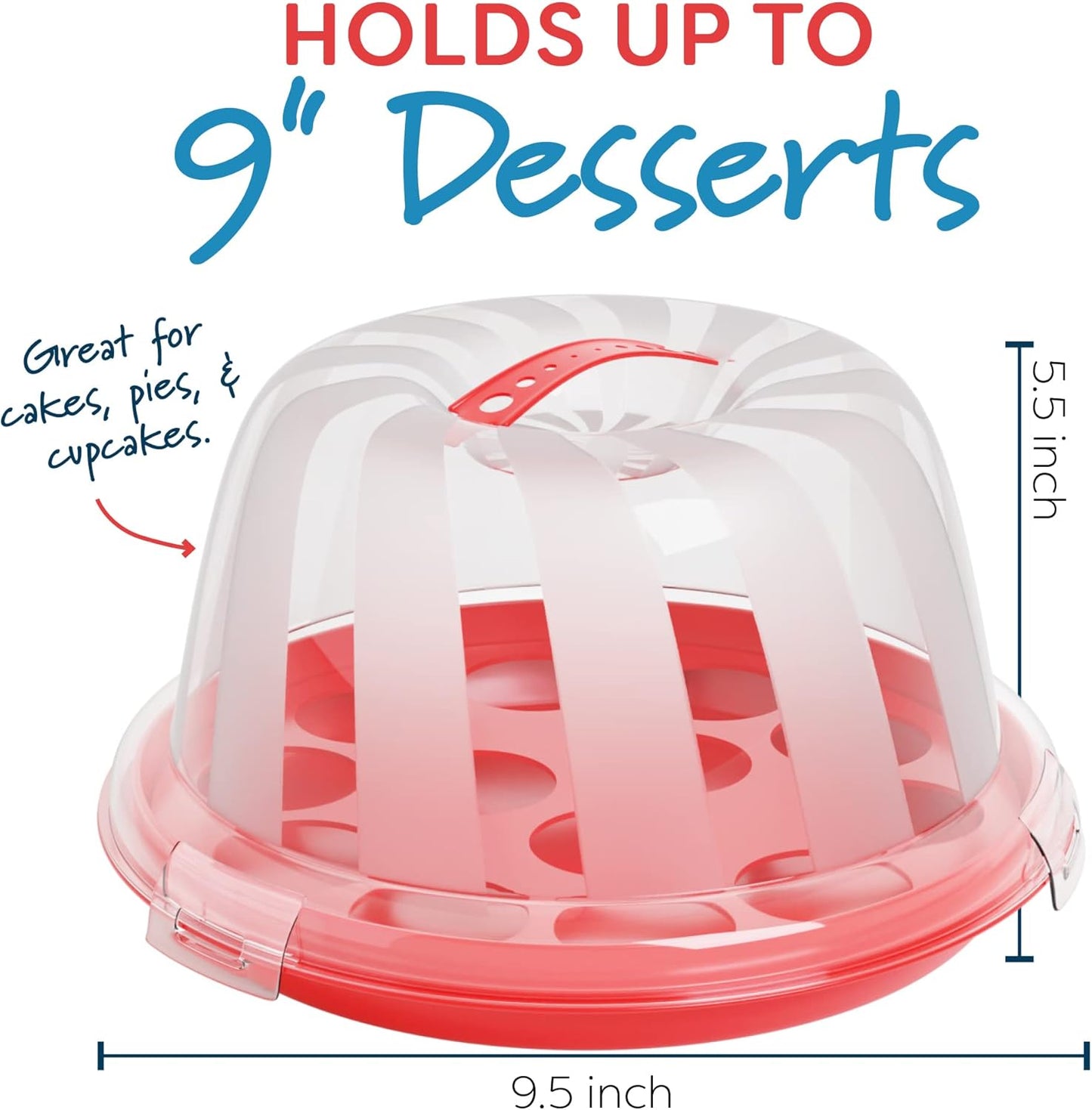 Mini Portable Cake Carrier with Clear Dome Lid – Holds 9-Inch Cakes, Pies, Cupcakes | Food-Grade Plastic Dessert Container with Handle