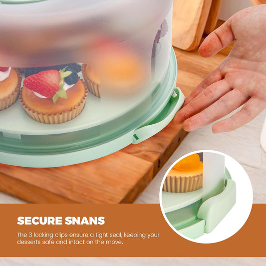 2-Tier Portable Cupcake Carrier with Clear Lid – Food-Grade PP Cake Holder with Handle, Holds 12 Standard Cupcakes