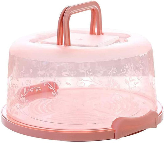 Mini Cake Carrier with Handle and Clear Floral Lid – Food-Grade Plastic Dessert Storage Box with Latch, Fits 10-Inch Cakes