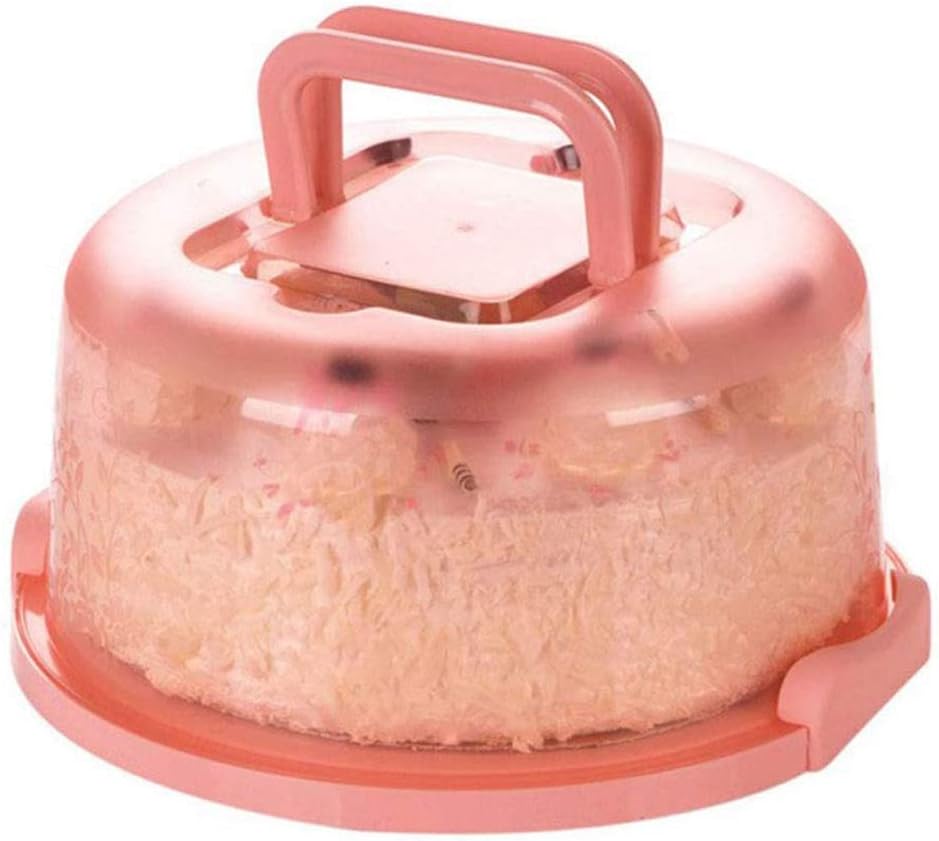 Mini Cake Carrier with Handle and Clear Floral Lid – Food-Grade Plastic Dessert Storage Box with Latch, Fits 10-Inch Cakes