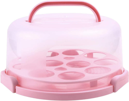 Portable Pink 2-Tier Cupcake Carrier with Clear Lid – Holds 12 Standard Cupcakes, Food-Grade Plastic Dessert Holder with Handle