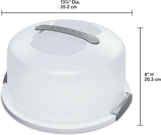Large Capacity Cake Carrier with Handle & Locking Lid – 13.8" Dia x 8" Tall – Transparent Dome Cake Storage Holder for Multi-Layer Cakes, Safe Transport & Elegant Display