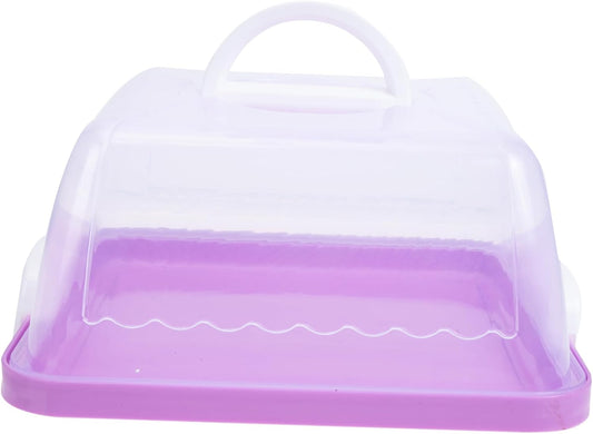 Rectangular Cake Carrier with Clear Lid – Portable Dessert Storage Box with Handle, Purple Food-Grade Plastic Container