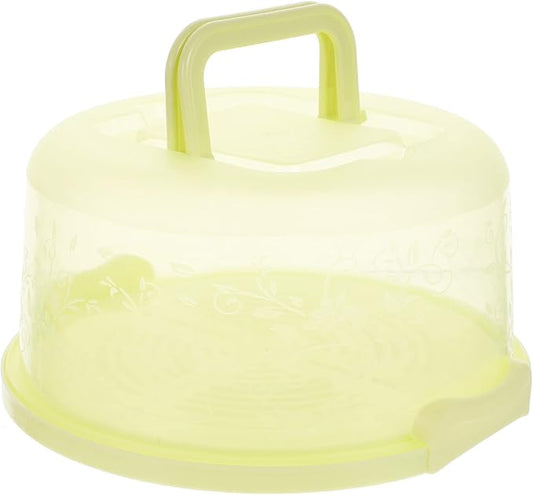 Round Cake Carrier with Handle and Floral Clear Lid – 10-Inch Food-Grade Plastic Cake Storage Box, Portable Dessert Holder