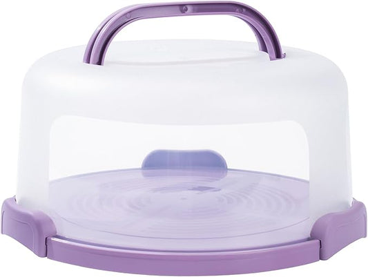 Multi-Purpose Cake Carrier with Lid | 5-Compartment Serving Tray for Fruits, Snacks, Desserts | Transparent Cover | Portable Handle | Ideal for Parties, Picnics, Birthdays, Afternoon Tea (Purple)