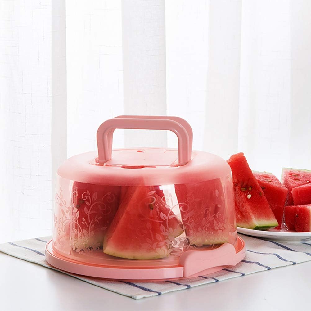Mini Cake Carrier with Handle and Clear Floral Lid – Food-Grade Plastic Dessert Storage Box with Latch, Fits 10-Inch Cakes