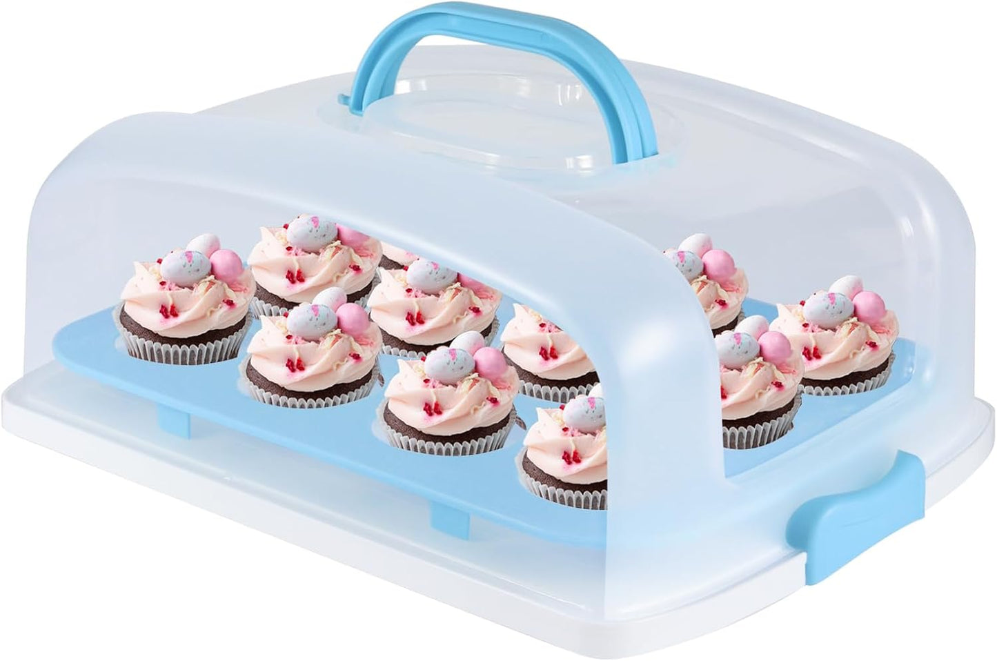 2-Tier Rectangular Cupcake Carrier with Clear Lid – Food-Grade Plastic Dessert Holder, Holds 24 Cupcakes, Portable Cake Storage Box