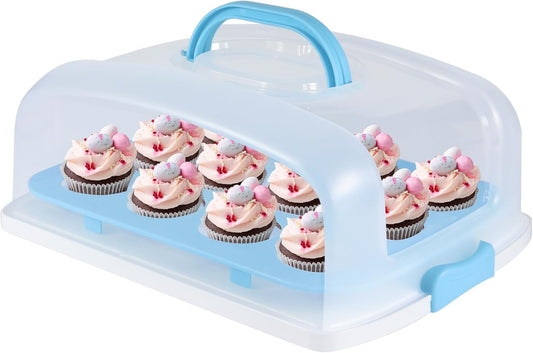 2-Tier Rectangular Cupcake Carrier with Clear Lid – Food-Grade Plastic Dessert Holder, Holds 24 Cupcakes, Portable Cake Storage Box