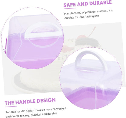 Rectangular Cake Carrier with Clear Lid – Portable Dessert Storage Box with Handle, Purple Food-Grade Plastic Container