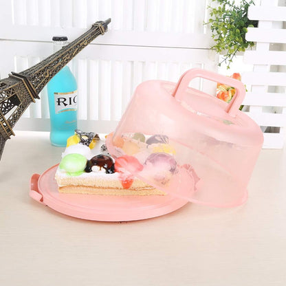 Mini Cake Carrier with Handle and Clear Floral Lid – Food-Grade Plastic Dessert Storage Box with Latch, Fits 10-Inch Cakes