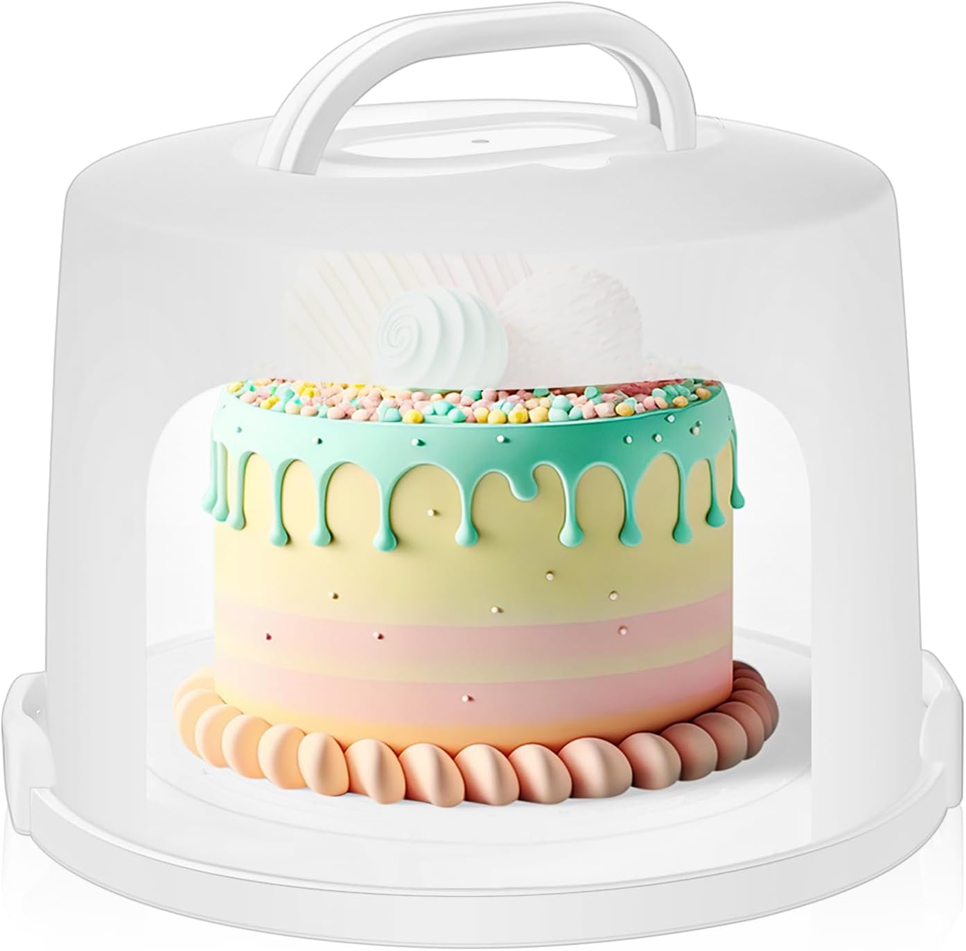 Large Tall Cake Carrier with Handle and Clear Dome Lid – Holds Up to 10" Cakes, 12" Base, Food-Grade Plastic Cake Storage Box