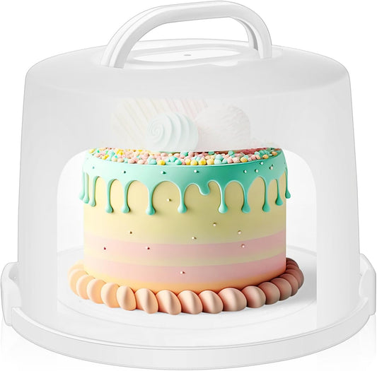 Large Tall Cake Carrier with Handle and Clear Dome Lid – Holds Up to 10" Cakes, 12" Base, Food-Grade Plastic Cake Storage Box
