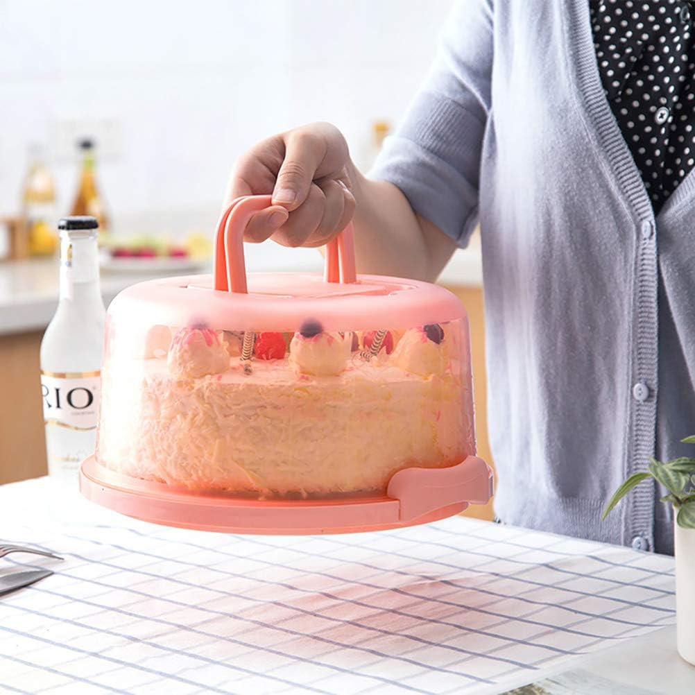 Mini Cake Carrier with Handle and Clear Floral Lid – Food-Grade Plastic Dessert Storage Box with Latch, Fits 10-Inch Cakes