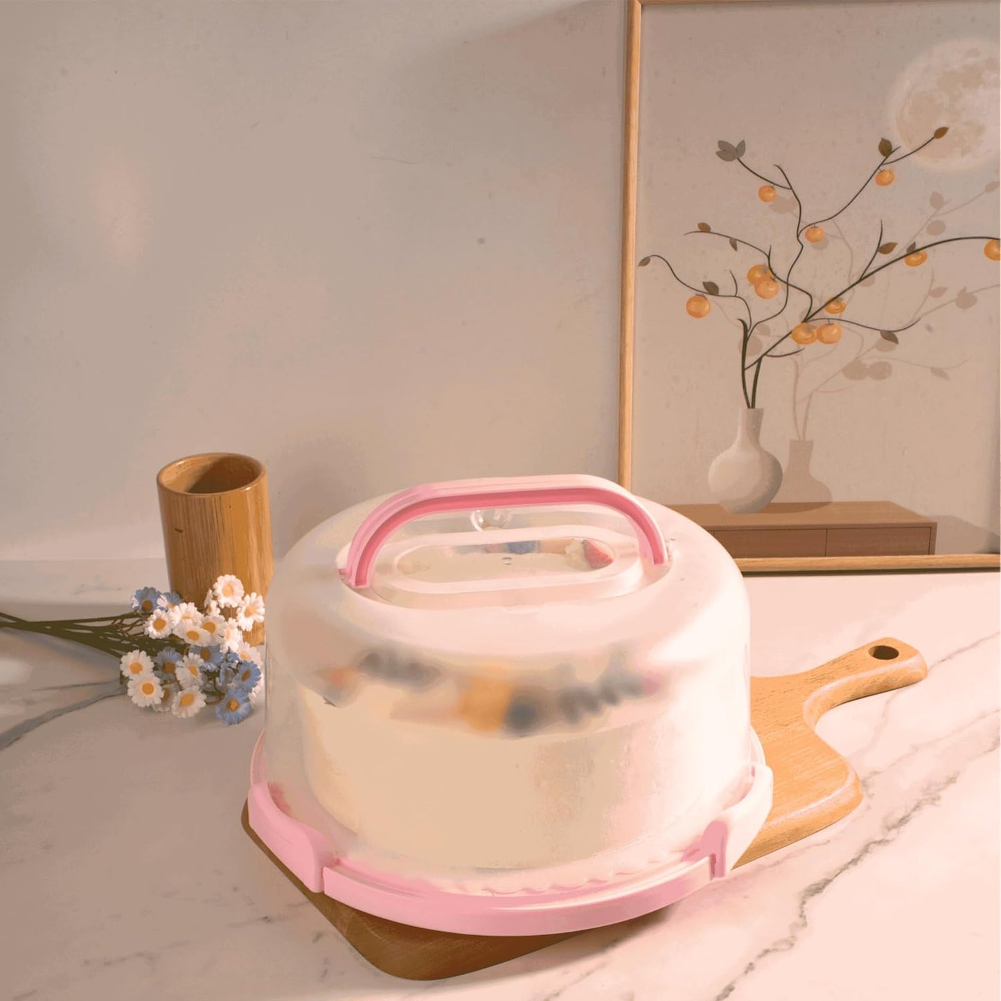 Portable Pink 2-Tier Cupcake Carrier with Clear Lid – Holds 12 Standard Cupcakes, Food-Grade Plastic Dessert Holder with Handle