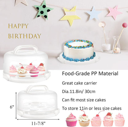 Portable Cake Carrier with Handle – Clear Dome Cake Storage Box for 11-inch or Smaller Cakes and Cupcakes | Food-Grade PP Material