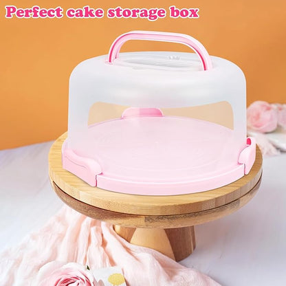 Pink Cake Carrier with Handle and Locking Lid – 12.2" Food-Grade Round Cake Storage Holder – Reusable Dessert Display Container with Transparent Dome and Twist-Lock Seals