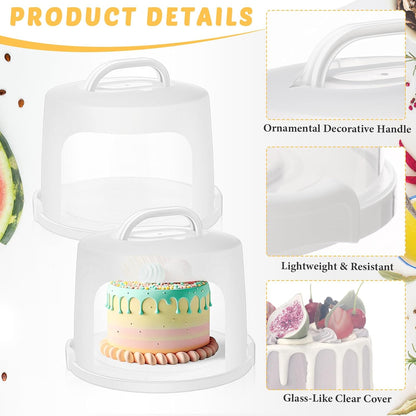 Large Tall Cake Carrier with Handle and Clear Dome Lid – Holds Up to 10" Cakes, 12" Base, Food-Grade Plastic Cake Storage Box