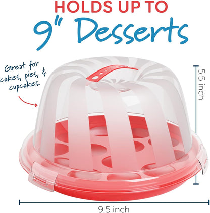 Mini Portable Cake Carrier with Clear Dome Lid – Holds 9-Inch Cakes, Pies, Cupcakes | Food-Grade Plastic Dessert Container with Handle