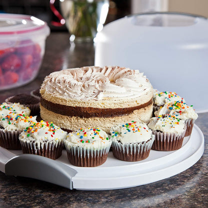Large Capacity Cake Carrier with Handle & Locking Lid – 13.8" Dia x 8" Tall – Transparent Dome Cake Storage Holder for Multi-Layer Cakes, Safe Transport & Elegant Display