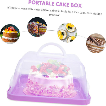 Rectangular Cake Carrier with Clear Lid – Portable Dessert Storage Box with Handle, Purple Food-Grade Plastic Container