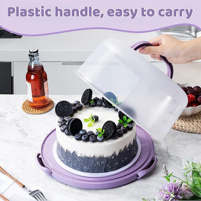 Multi-Purpose Cake Carrier with Lid | 5-Compartment Serving Tray for Fruits, Snacks, Desserts | Transparent Cover | Portable Handle | Ideal for Parties, Picnics, Birthdays, Afternoon Tea (Purple)