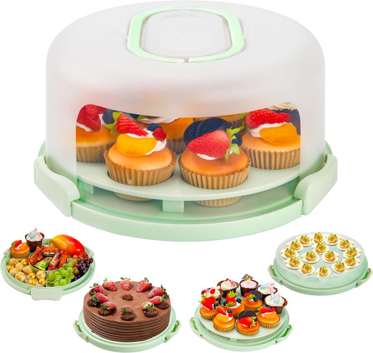 2-Tier Portable Cupcake Carrier with Clear Lid – Food-Grade PP Cake Holder with Handle, Holds 12 Standard Cupcakes