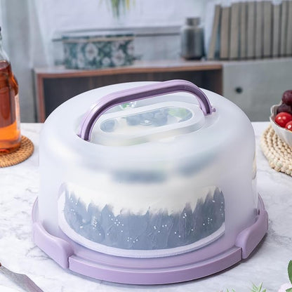 Multi-Purpose Cake Carrier with Lid | 5-Compartment Serving Tray for Fruits, Snacks, Desserts | Transparent Cover | Portable Handle | Ideal for Parties, Picnics, Birthdays, Afternoon Tea (Purple)