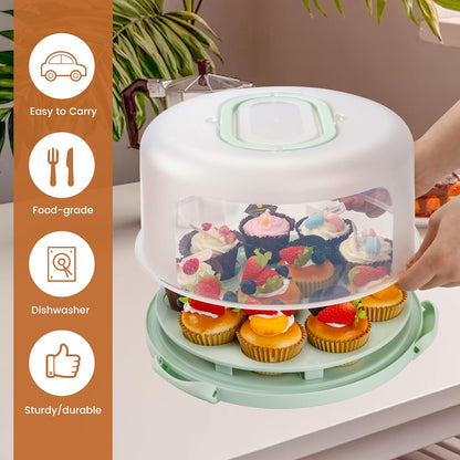 2-Tier Portable Cupcake Carrier with Clear Lid – Food-Grade PP Cake Holder with Handle, Holds 12 Standard Cupcakes
