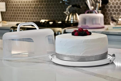 11.5" Cake Carrier with Clear Dome Lid – Round Cake Container with Handle & Latches – Food Safe Plastic Cake Holder for Display, Transport & Storage – Ideal for Parties, Bakeries & Gifts