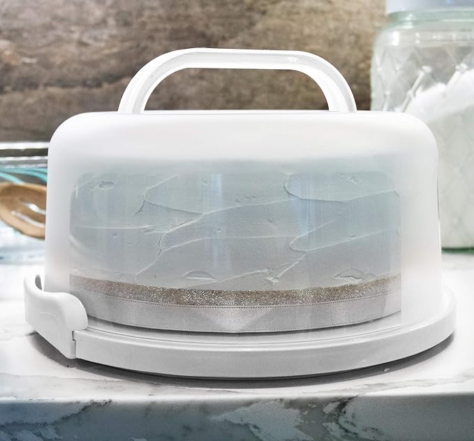 11.5" Cake Carrier with Clear Dome Lid – Round Cake Container with Handle & Latches – Food Safe Plastic Cake Holder for Display, Transport & Storage – Ideal for Parties, Bakeries & Gifts